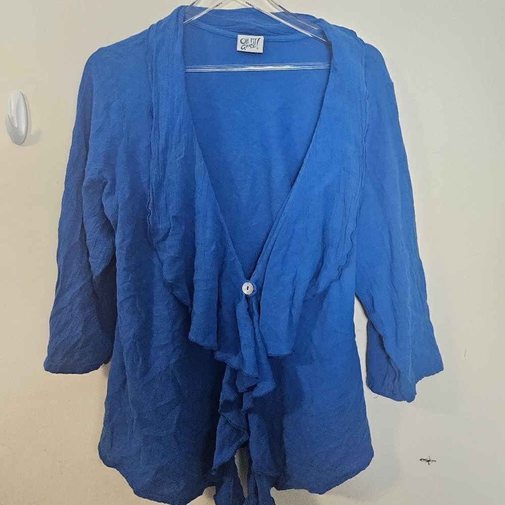 Oh My Gauze Blue Cascade Waterfall Wrap Cardigan Blue 100% Cotton Large